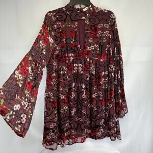 Molly Green Velvet Floral Long Sleeve Top Women's Size Large